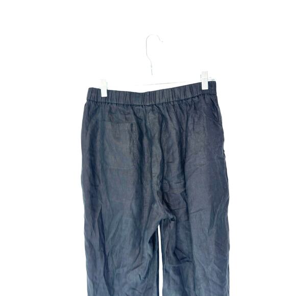 Quince Pants Black Pull On Stretch Waist Linen Relaxed Lagenlook Ankle Medium - Picture 7 of 12